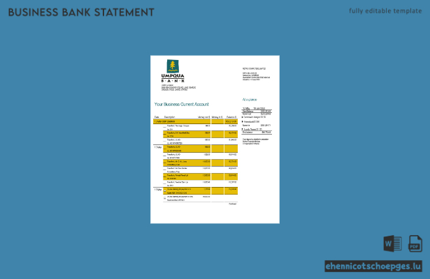 Umpqua Bank – Kontoauszug (Word- und PDF-Beispiel)